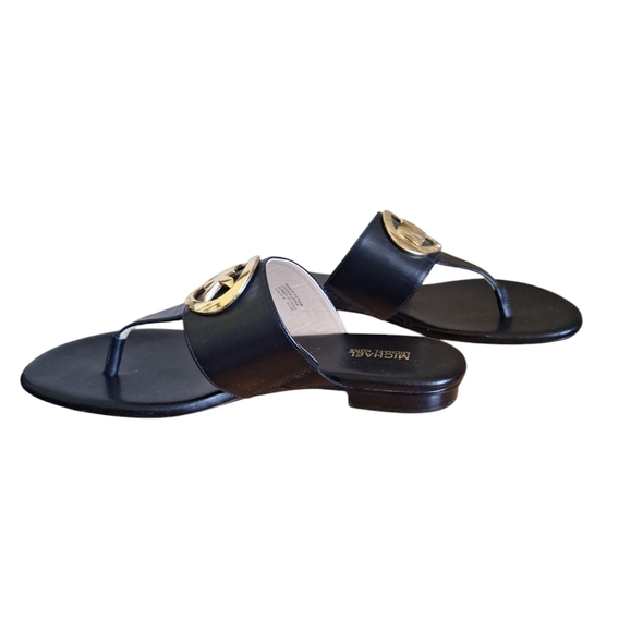 Michael Kors Black Leather Logo Sandals Size 6.5M - Picture 5 of 9